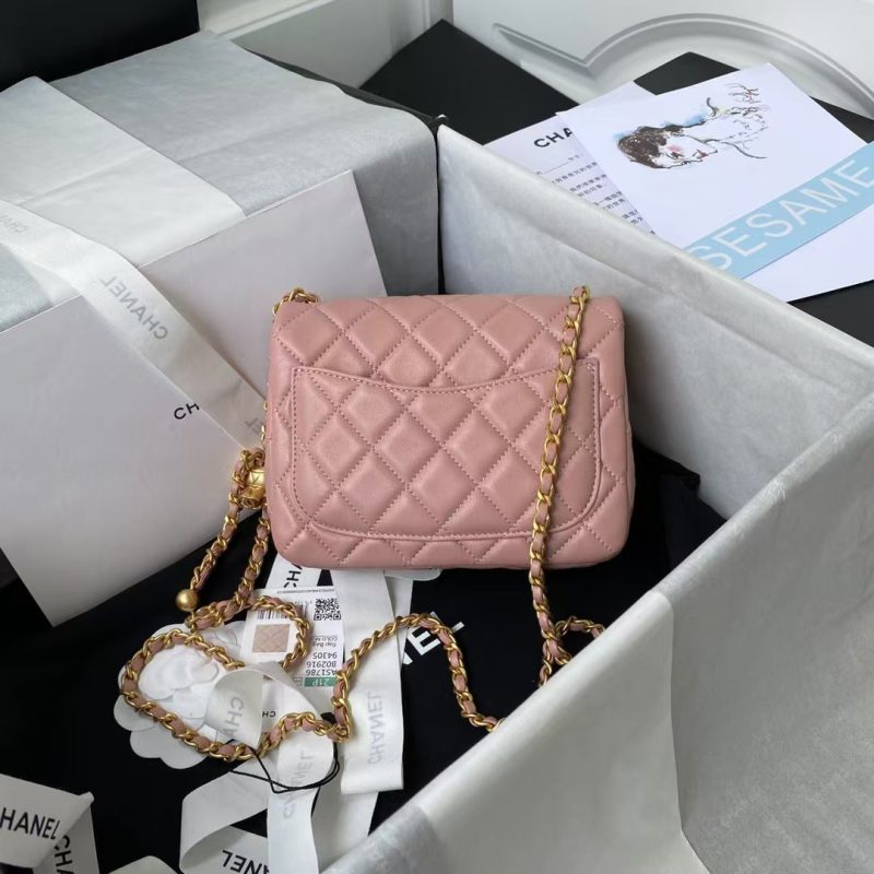 Chanel 23C AS1786 Mini Square Pearl Embossed Flap Bag Antique Gold Hardware Dark Pink - Image 2