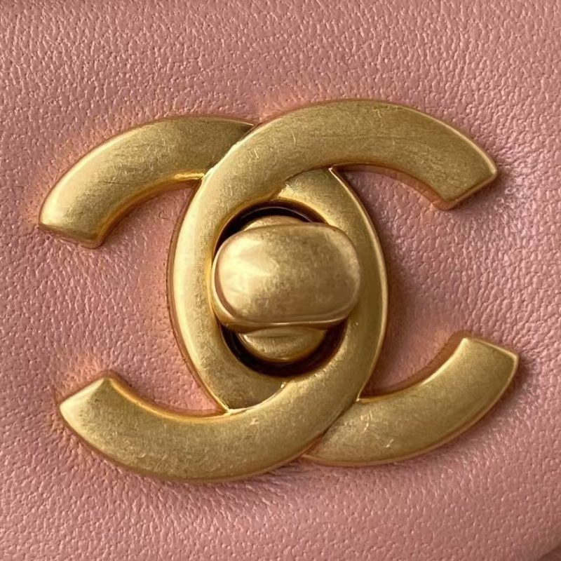 Chanel 23C AS1786 Mini Square Pearl Embossed Flap Bag Antique Gold Hardware Dark Pink - Image 3