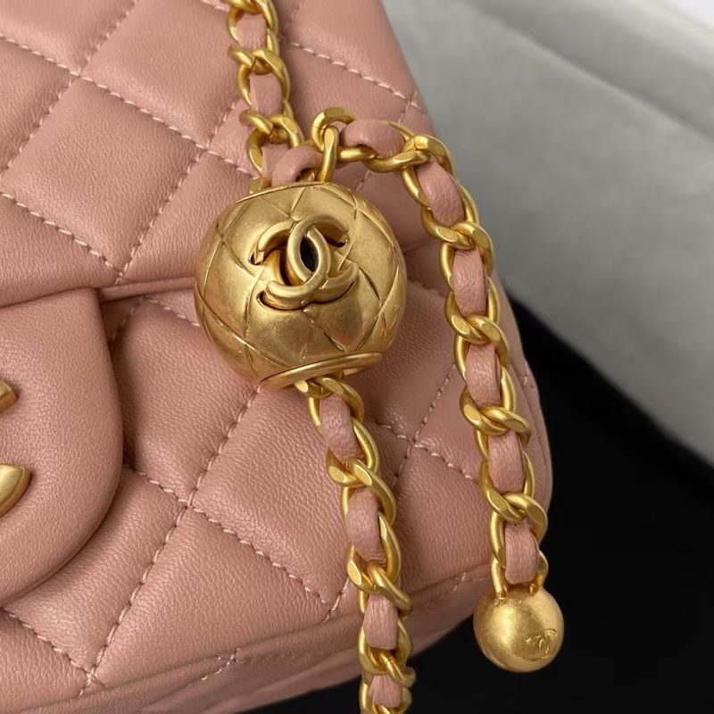Chanel 23C AS1786 Mini Square Pearl Embossed Flap Bag Antique Gold Hardware Dark Pink - Image 4