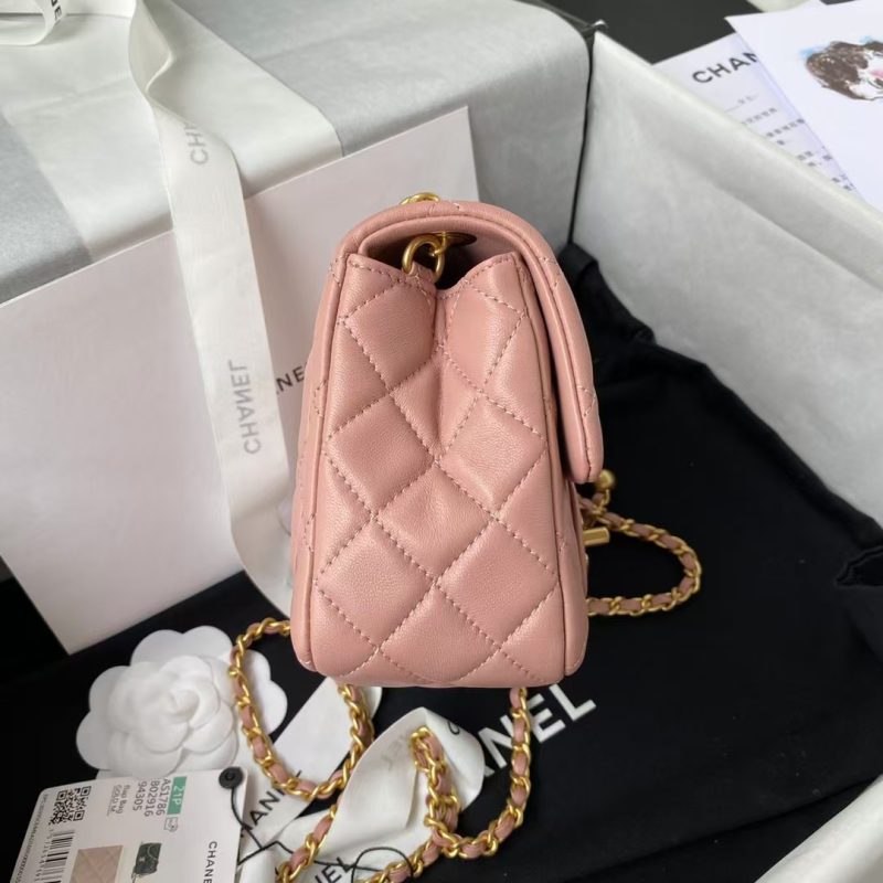 Chanel 23C AS1786 Mini Square Pearl Embossed Flap Bag Antique Gold Hardware Dark Pink - Image 5