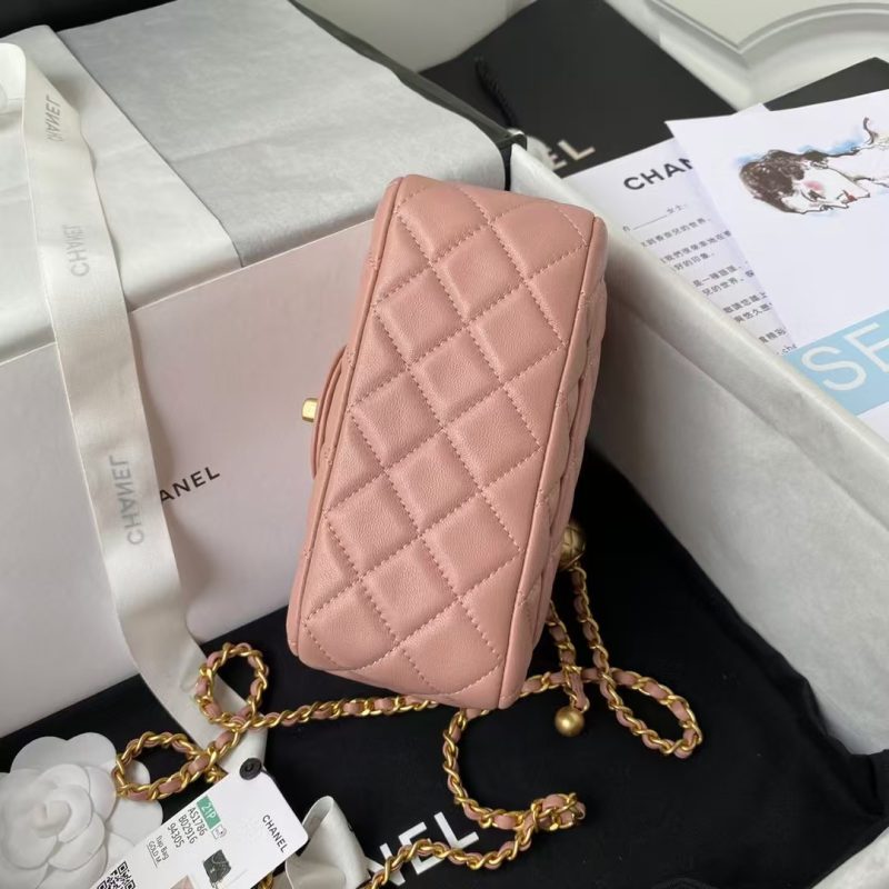 Chanel 23C AS1786 Mini Square Pearl Embossed Flap Bag Antique Gold Hardware Dark Pink - Image 9