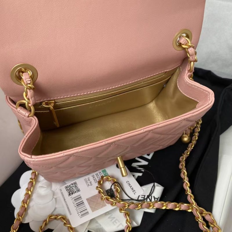 Chanel 23C AS1786 Mini Square Pearl Embossed Flap Bag Antique Gold Hardware Dark Pink - Image 6