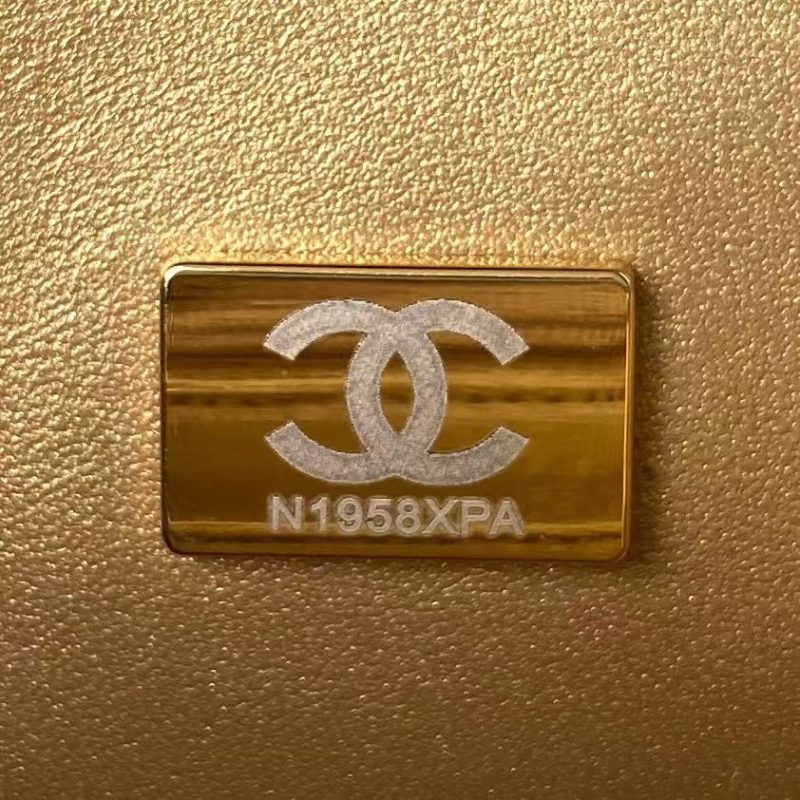 Chanel 23C AS1786 Mini Square Pearl Embossed Flap Bag Antique Gold Hardware Dark Pink - Image 8