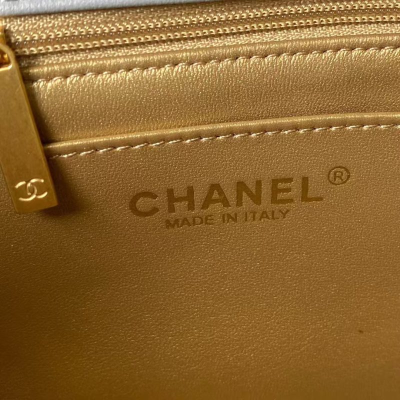 Chanel 23C AS1786 Mini Square Pearl Embossed Flap Bag Antique Gold Hardware Light Blue - Image 6