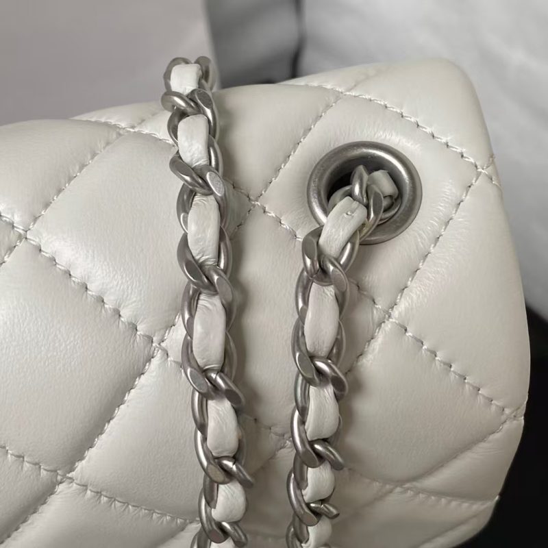 Chanel 23C AS1786 Mini Square Pearl Embossed Flap Bag Antique Silver Hardware White - Image 5
