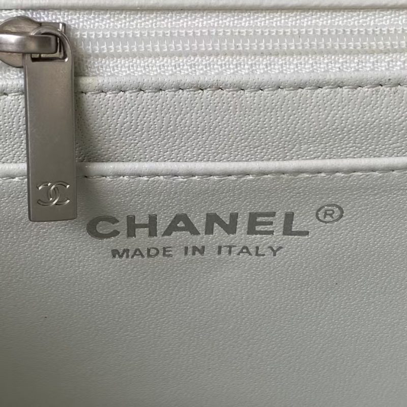 Chanel 23C AS1786 Mini Square Pearl Embossed Flap Bag Antique Silver Hardware White - Image 6