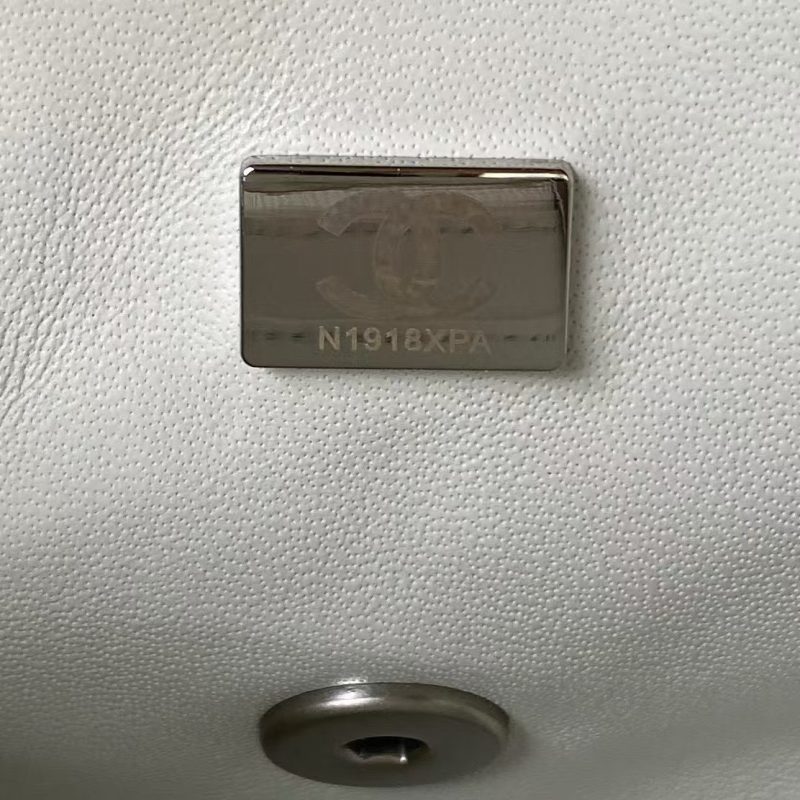 Chanel 23C AS1786 Mini Square Pearl Embossed Flap Bag Antique Silver Hardware White - Image 7