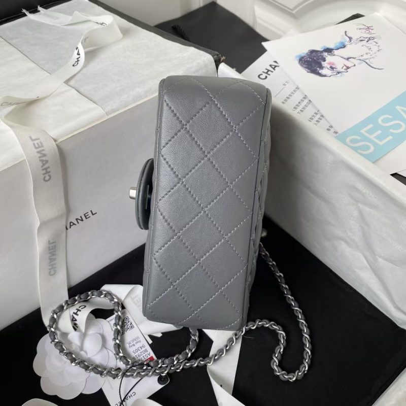 Chanel 23C AS1786 Mini Square Pearl Embossed Flap Bag Antique Silver Hardware Dark Grey - Image 6