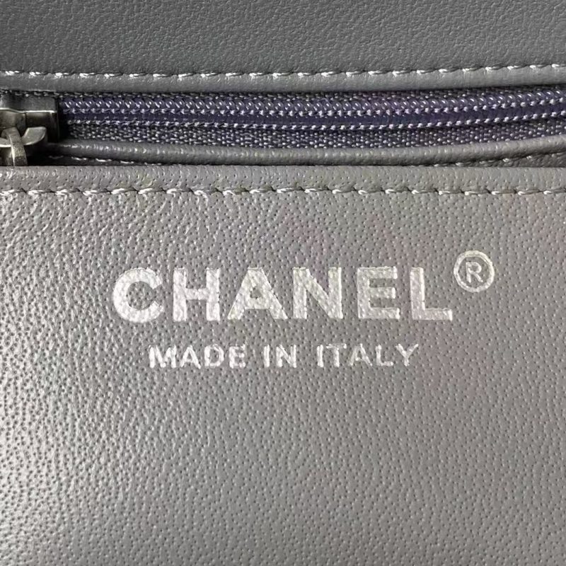 Chanel 23C AS1786 Mini Square Pearl Embossed Flap Bag Antique Silver Hardware Dark Grey - Image 8