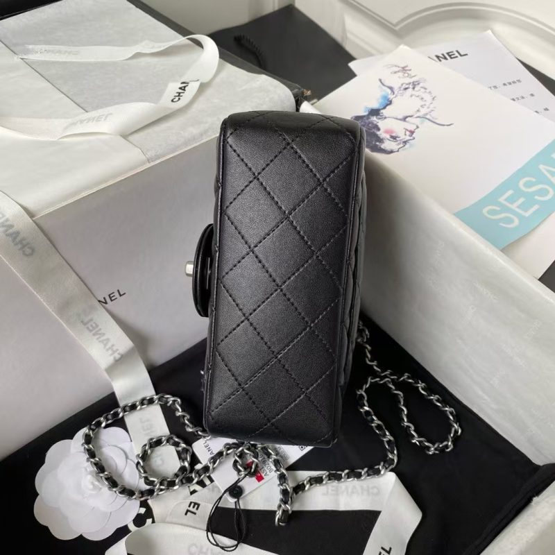 Chanel 23C AS1786 Mini Square Pearl Embossed Flap Bag Antique Silver Hardware Black - Image 9