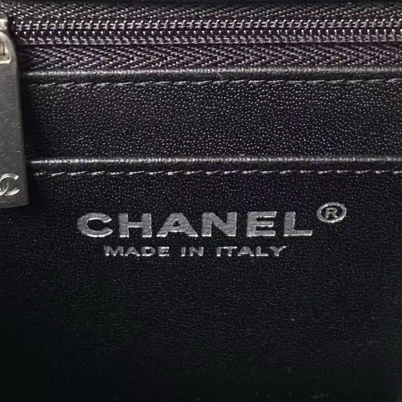 Chanel 23C AS1786 Mini Square Pearl Embossed Flap Bag Antique Silver Hardware Black - Image 7