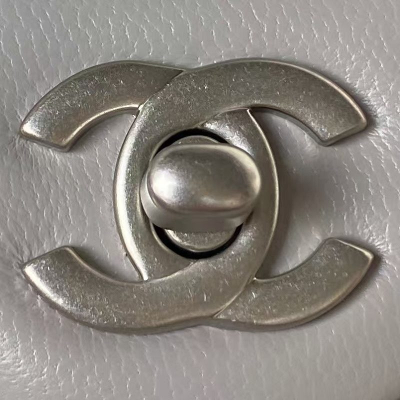 Chanel 23C AS1786 Mini Square Pearl Embossed Flap Bag Antique Silver Hardware Grey - Image 3