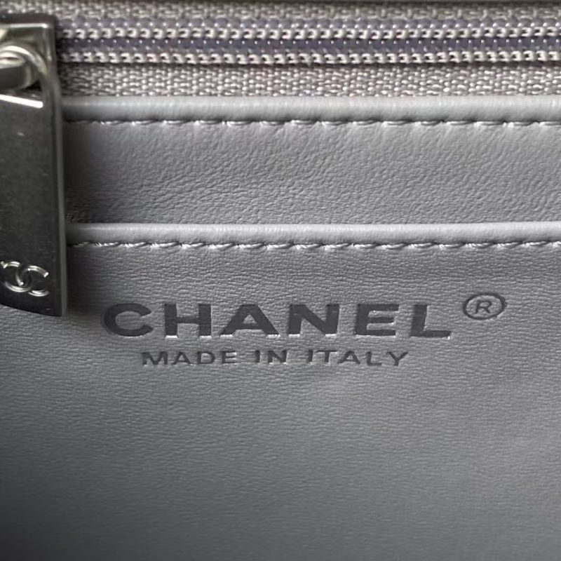 Chanel 23C AS1786 Mini Square Pearl Embossed Flap Bag Antique Silver Hardware Grey - Image 7