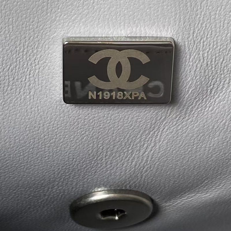 Chanel 23C AS1786 Mini Square Pearl Embossed Flap Bag Antique Silver Hardware Grey - Image 8