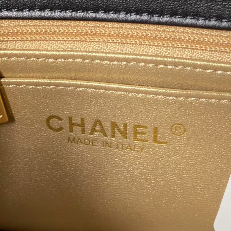 Chanel 23K AS1787 Mini Pearl Embossed Rectangular Flap Bag Lambskin Brushed Metal Hardware Black - Image 8
