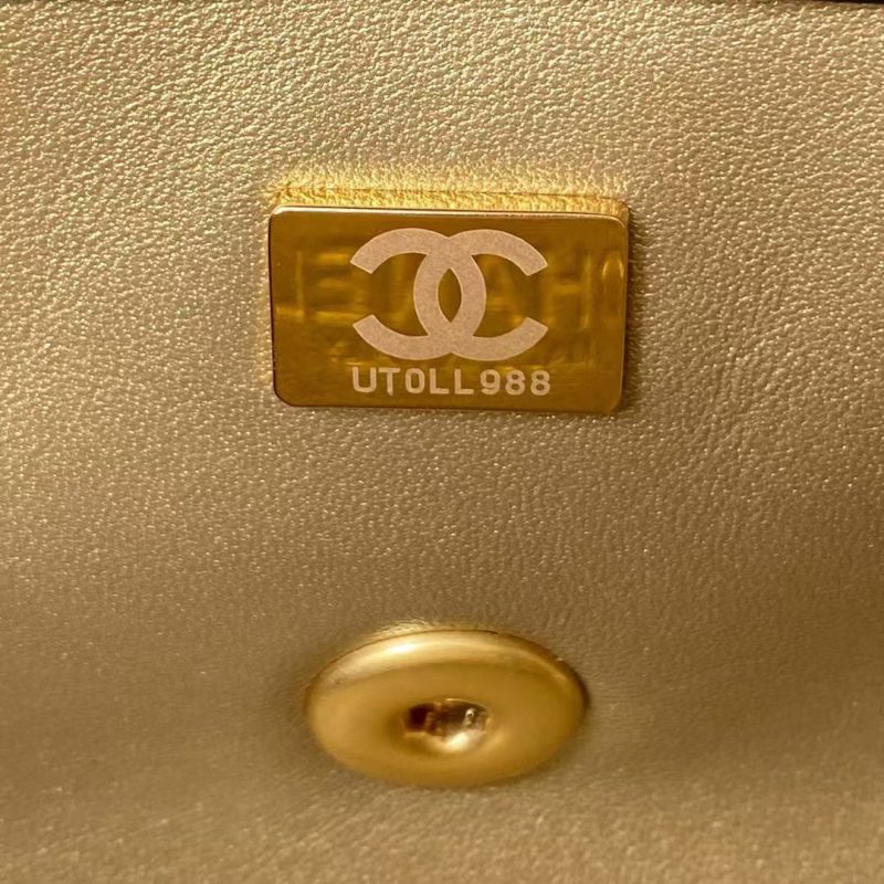 Chanel 23K AS1787 Mini Pearl Embossed Rectangular Flap Bag Lambskin Brushed Metal Hardware Black - Image 9