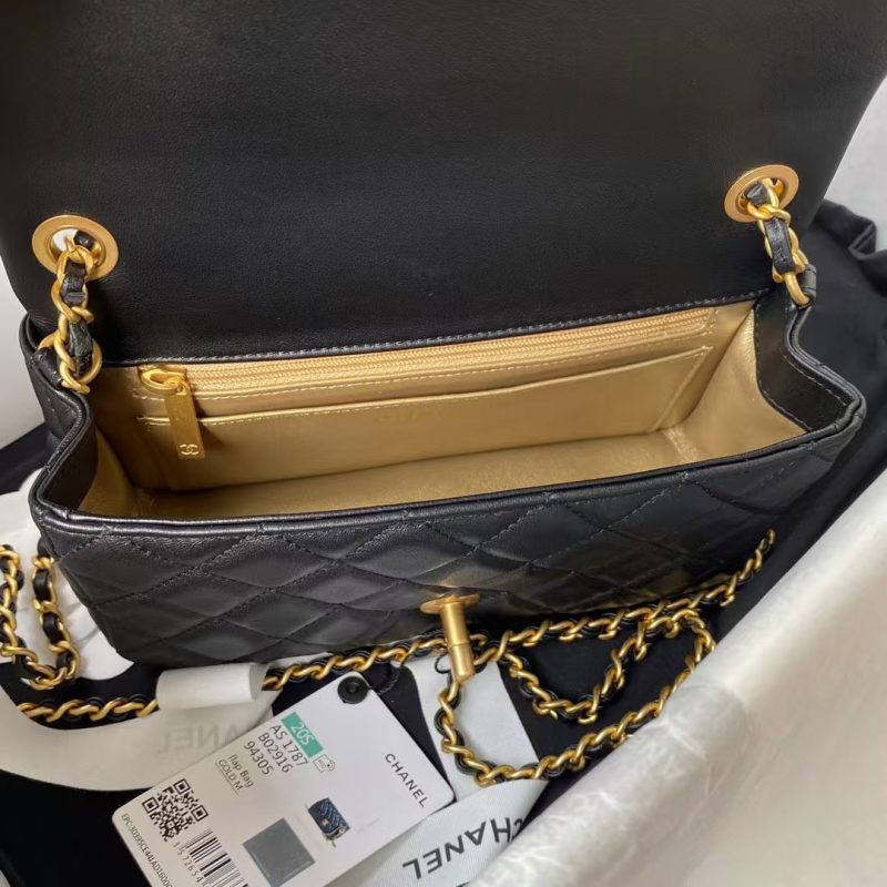 Chanel 23K AS1787 Mini Pearl Embossed Rectangular Flap Bag Lambskin Brushed Metal Hardware Black - Image 7