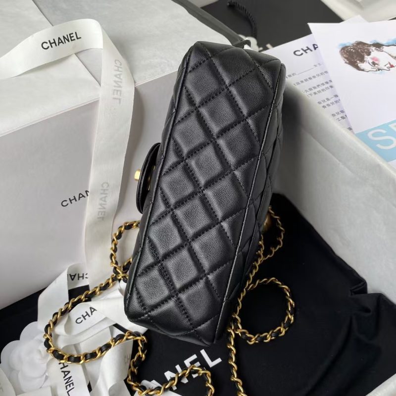 Chanel 23K AS1787 Mini Pearl Embossed Rectangular Flap Bag Lambskin Brushed Metal Hardware Black - Image 5