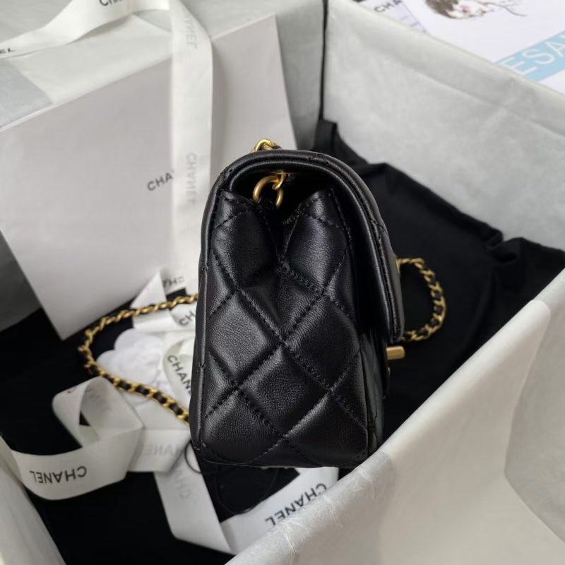 Chanel 23K AS1787 Mini Pearl Embossed Rectangular Flap Bag Lambskin Brushed Metal Hardware Black - Image 6