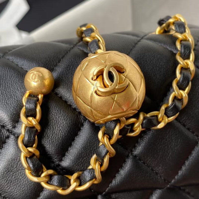 Chanel 23K AS1787 Mini Pearl Embossed Rectangular Flap Bag Lambskin Brushed Metal Hardware Black - Image 4