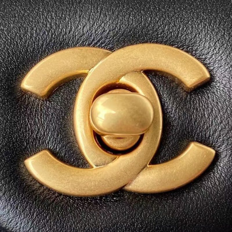Chanel 23K AS1787 Mini Pearl Embossed Rectangular Flap Bag Lambskin Brushed Metal Hardware Black - Image 3