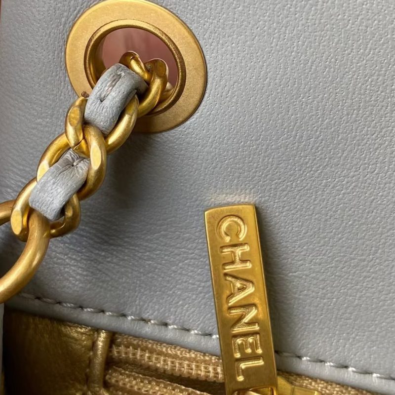 Chanel 23K AS1787 Mini Pearl Embossed Rectangular Flap Bag Lambskin Brushed Metal Hardware Light Grey - Image 7