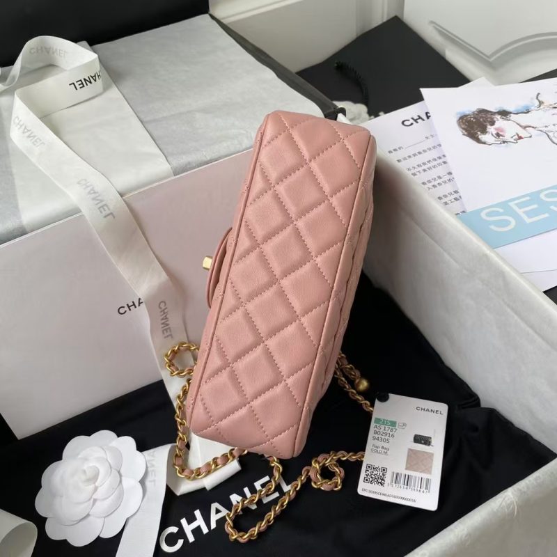 Chanel 23K AS1787 Mini Pearl Embossed Rectangular Flap Bag Lambskin Brushed Metal Hardware Dark Pink - Image 4