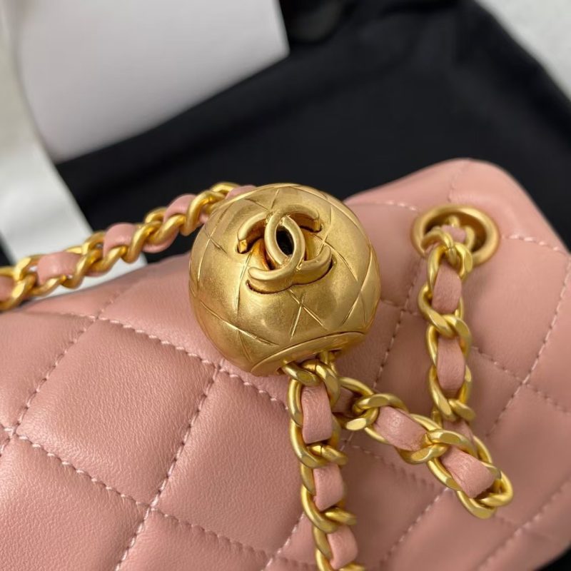 Chanel 23K AS1787 Mini Pearl Embossed Rectangular Flap Bag Lambskin Brushed Metal Hardware Dark Pink - Image 6