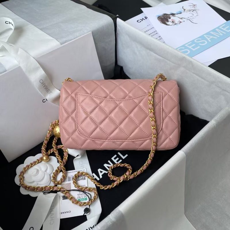 Chanel 23K AS1787 Mini Pearl Embossed Rectangular Flap Bag Lambskin Brushed Metal Hardware Dark Pink - Image 2