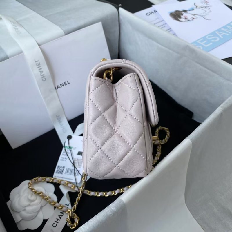 Chanel 23K AS1787 Mini Pearl Embossed Rectangular Flap Bag Lambskin Brushed Metal Hardware Light Purple - Image 5