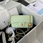 Chanel 23K AS1787 Mini Pearl Embossed Rectangular Flap Bag Lambskin Brushed Metal Hardware Light Green