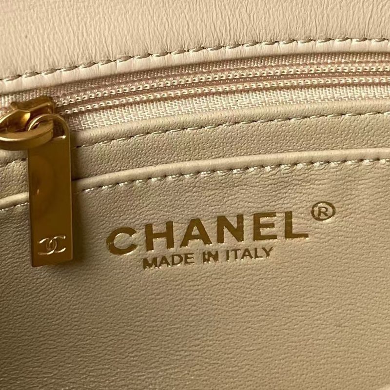 Chanel 23K AS1787 Mini Pearl Embossed Rectangular Flap Bag Lambskin Brushed Metal Hardware Apricot - Image 9