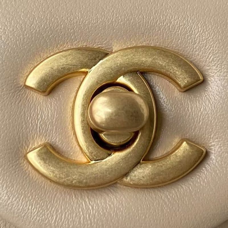 Chanel 23K AS1787 Mini Pearl Embossed Rectangular Flap Bag Lambskin Brushed Metal Hardware Apricot - Image 3