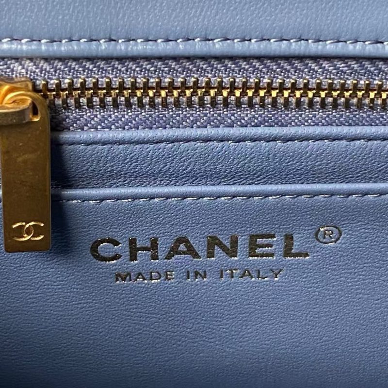 Chanel 23K AS1787 Mini Pearl Embossed Rectangular Flap Bag Lambskin Brushed Metal Hardware Blue - Image 9