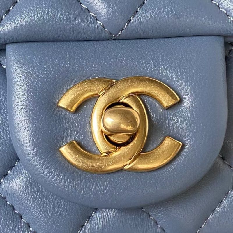 Chanel 23K AS1787 Mini Pearl Embossed Rectangular Flap Bag Lambskin Brushed Metal Hardware Blue - Image 3