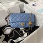 Chanel 23K AS1787 Mini Pearl Embossed Rectangular Flap Bag Lambskin Brushed Metal Hardware Blue