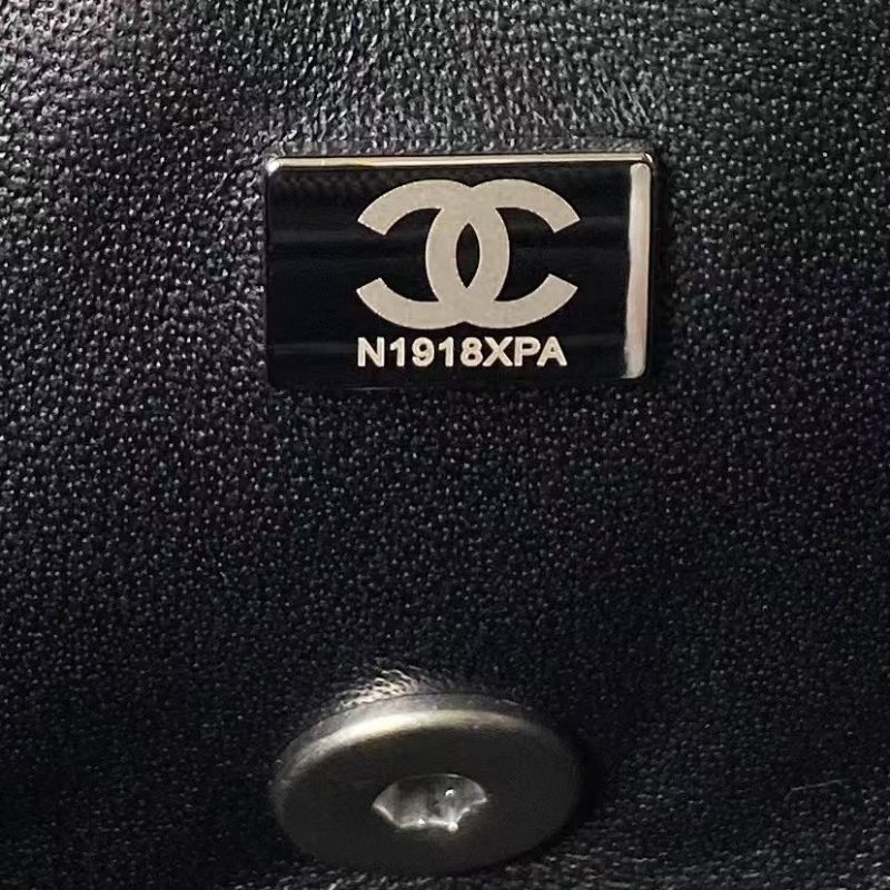 Chanel 23K AS1787 Mini Pearl Embossed Rectangular Flap Bag Lambskin Brushed Silver Metal Hardware Black - Image 8