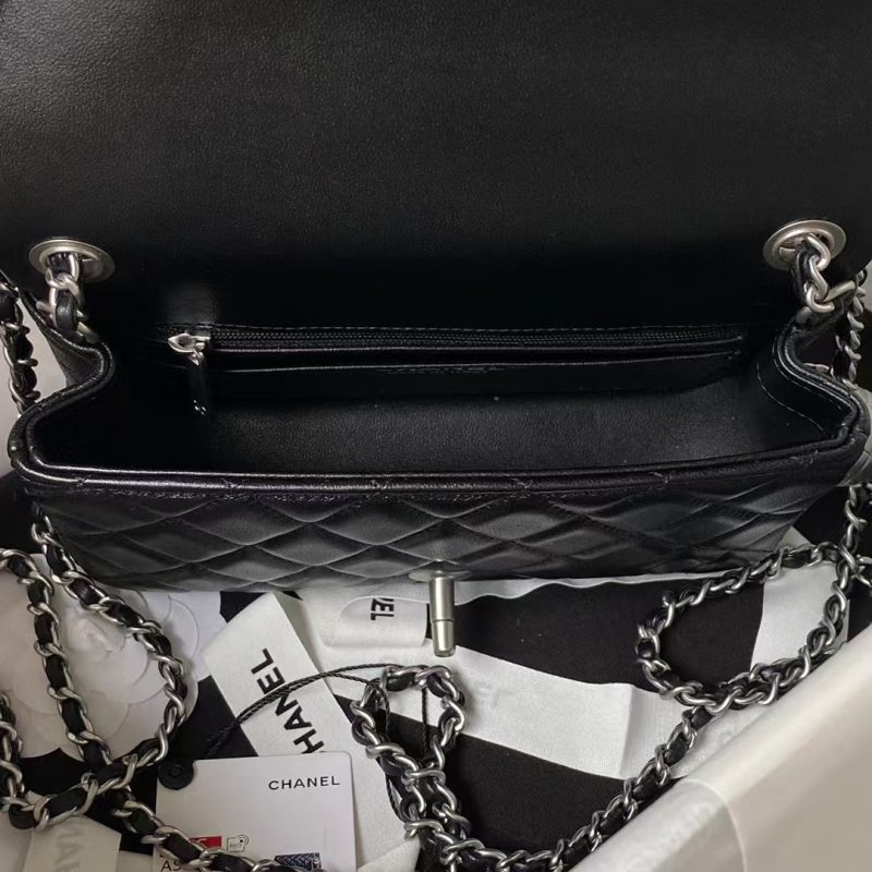 Chanel 23K AS1787 Mini Pearl Embossed Rectangular Flap Bag Lambskin Brushed Silver Metal Hardware Black - Image 6