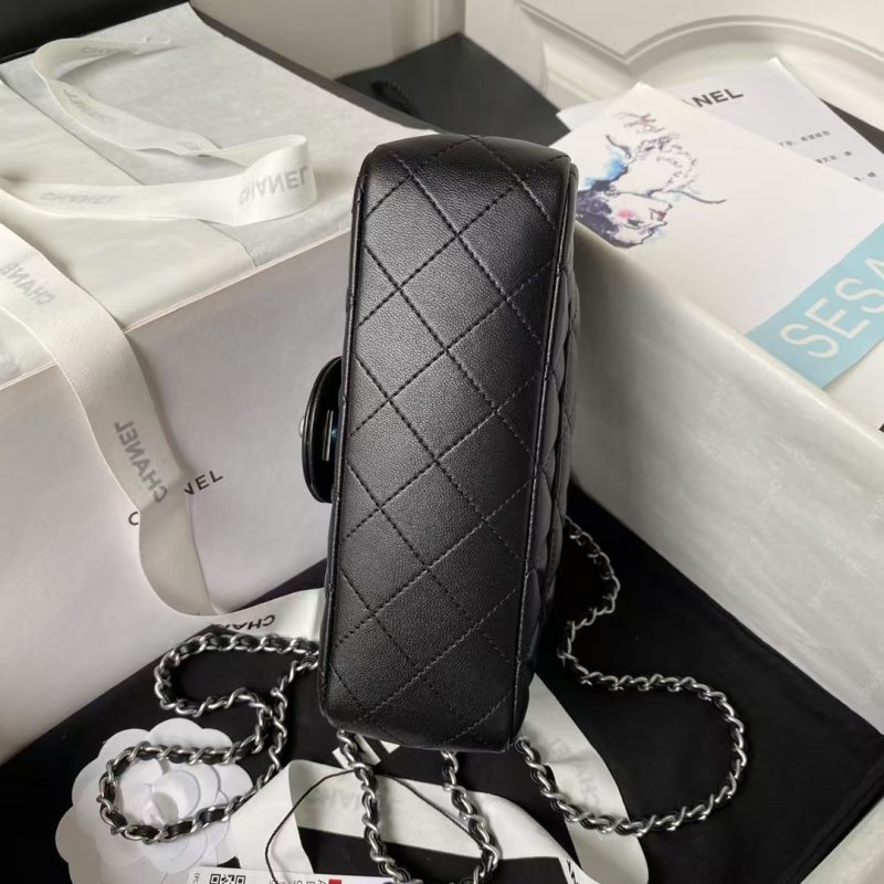 Chanel 23K AS1787 Mini Pearl Embossed Rectangular Flap Bag Lambskin Brushed Silver Metal Hardware Black - Image 4