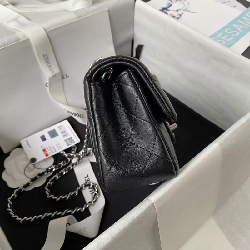 Chanel 23K AS1787 Mini Pearl Embossed Rectangular Flap Bag Lambskin Brushed Silver Metal Hardware Black - Image 5