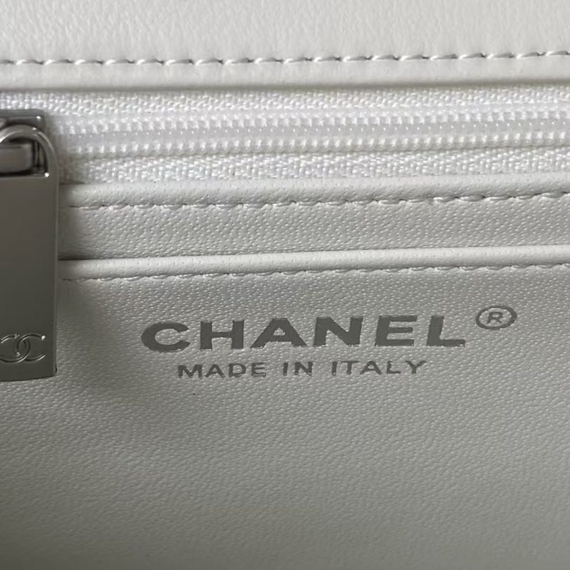 Chanel 23K AS1787 Mini Pearl Embossed Rectangular Flap Bag Lambskin Brushed Silver Metal Hardware White - Image 8