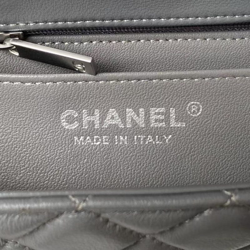 Chanel 23K AS1787 Mini Pearl Embossed Rectangular Flap Bag Lambskin Brushed Silver Metal Hardware Dark Grey - Image 9