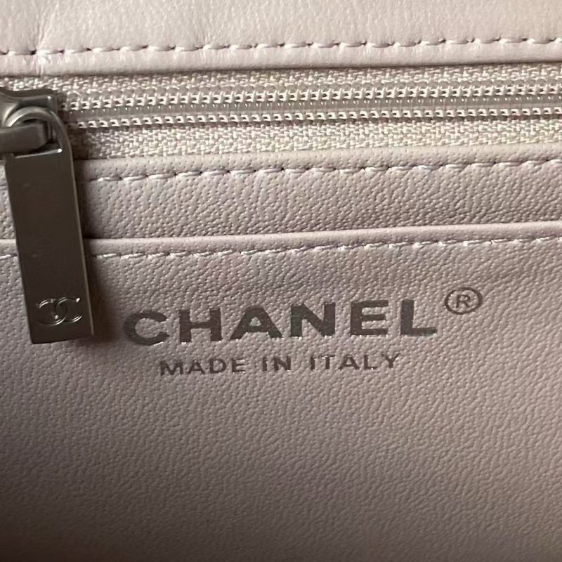 Chanel 23K AS1787 Mini Pearl Embossed Rectangular Flap Bag Lambskin Brushed Silver Metal Hardware Light Purple - Image 7