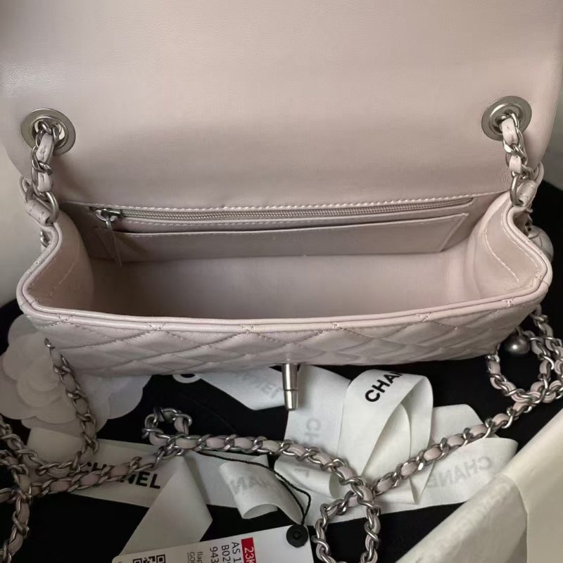 Chanel 23K AS1787 Mini Pearl Embossed Rectangular Flap Bag Lambskin Brushed Silver Metal Hardware Light Purple - Image 5