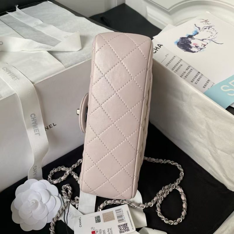 Chanel 23K AS1787 Mini Pearl Embossed Rectangular Flap Bag Lambskin Brushed Silver Metal Hardware Light Purple - Image 4