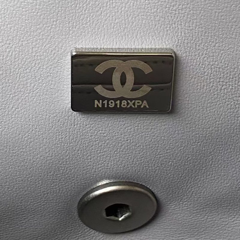 Chanel 23K AS1787 Mini Pearl Embossed Rectangular Flap Bag Lambskin Brushed Silver Metal Hardware Light Grey - Image 8