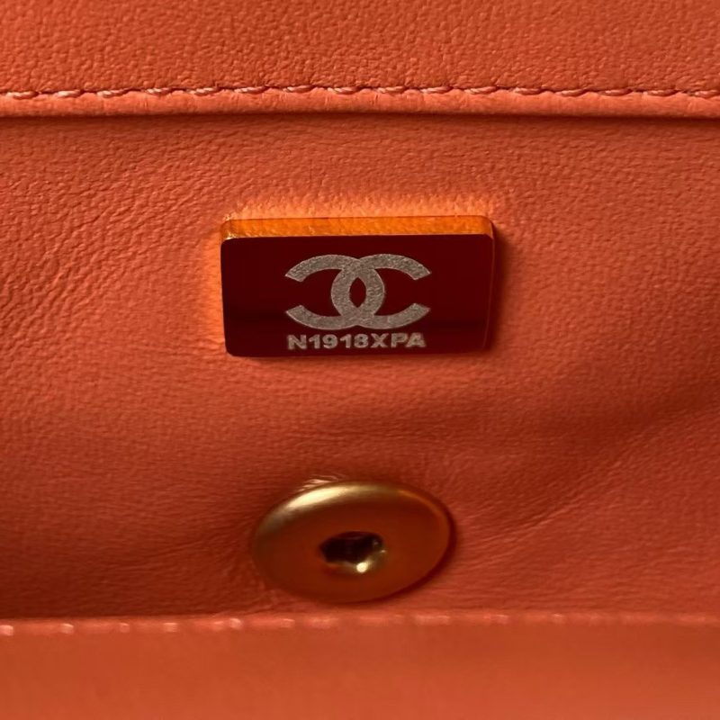 Chanel 23K AS1787 Mini Pearl Embossed Rectangular Flap Bag Lambskin Brushed Metal Hardware Orange - Image 9