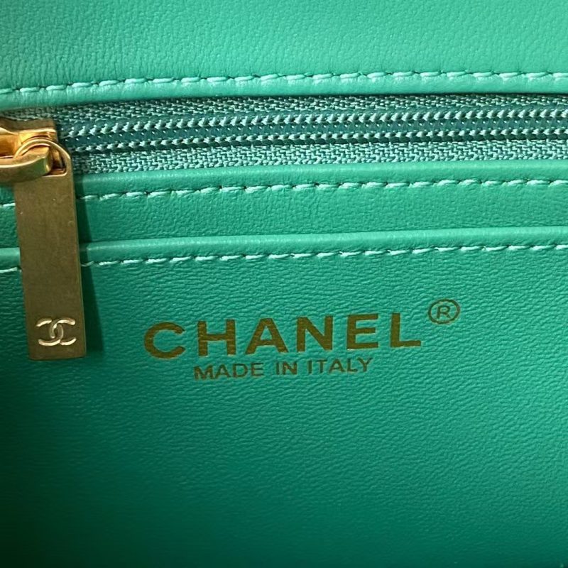 Chanel 23K AS1787 Mini Pearl Embossed Rectangular Flap Bag Lambskin Brushed Metal Hardware Green - Image 9