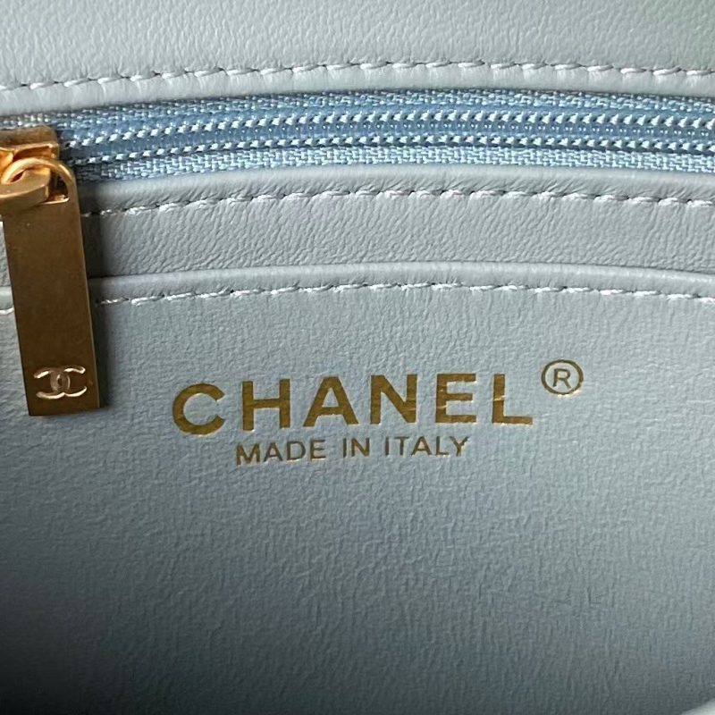 Chanel 23K AS1787 Mini Pearl Embossed Rectangular Flap Bag Lambskin Brushed Metal Hardware Light Blue - Image 9