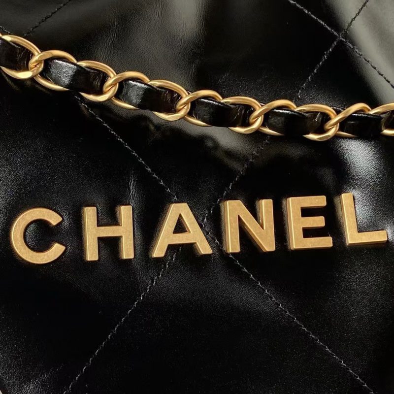 Chanel 22 Hobo Bag 24C AS4486 Gold Metallic Black Shiny Calfskin New Edition Horizontal - Image 3